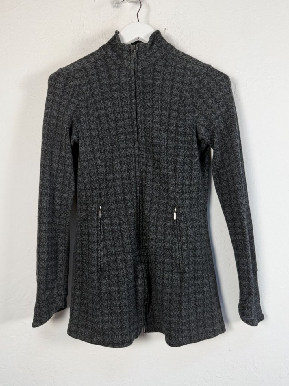 Ibex Womens Merino Wool Full Zip Knit Juliet Tunic Jacket Small Gray Pockets